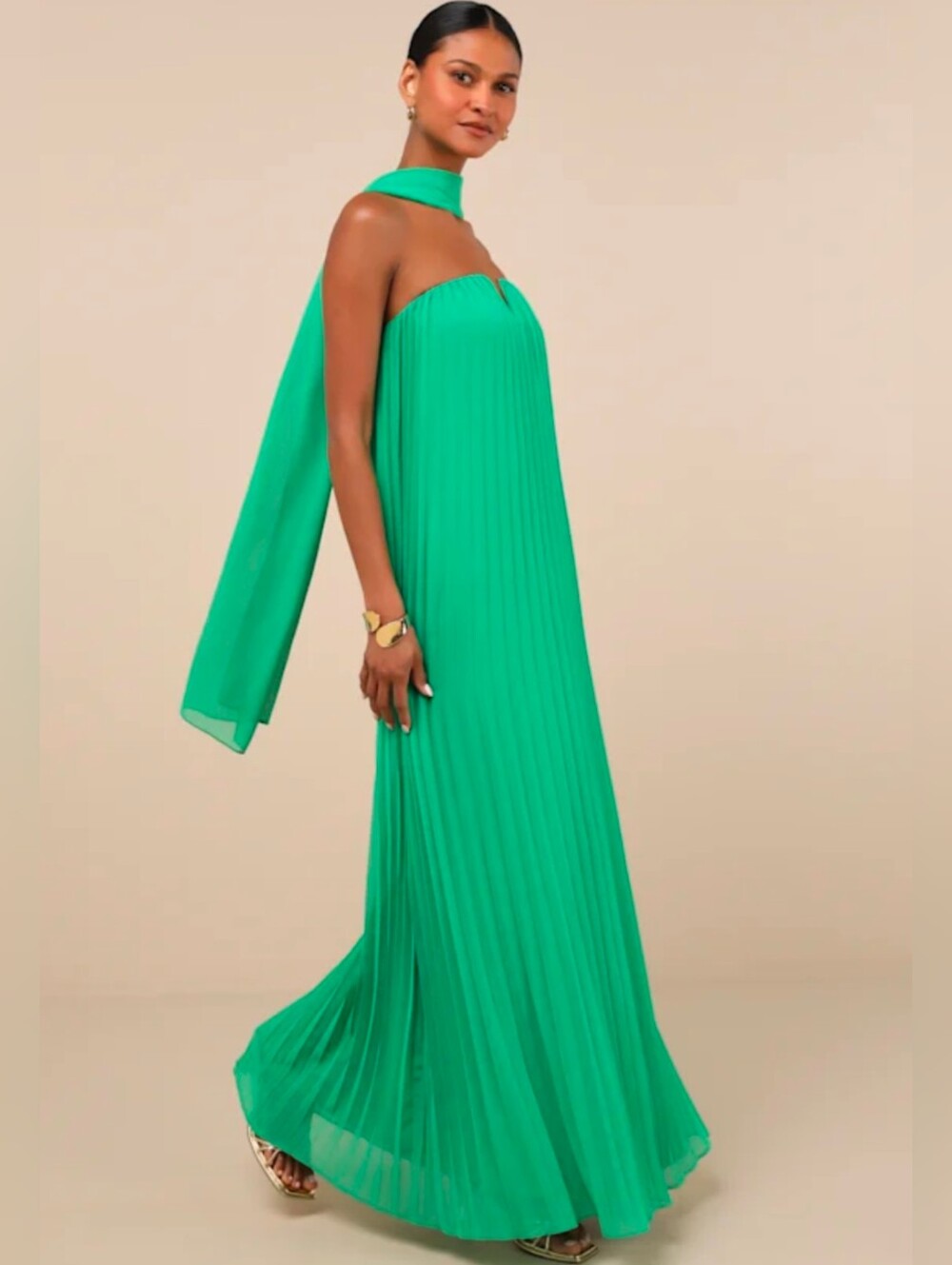 Lulus Lael NWT Emerald Green Pleated Strapless Maxi Formal Flowy Dress, size XS